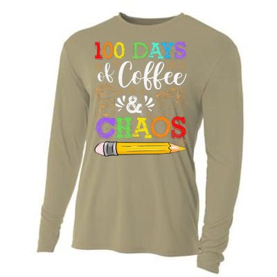 100 Days Of Coffee & Chaos 100th Day School Teacher Gift Cooling Performance Long Sleeve Crew