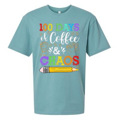 100 Days Of Coffee & Chaos 100th Day School Teacher Gift Sueded Cloud Jersey T-Shirt