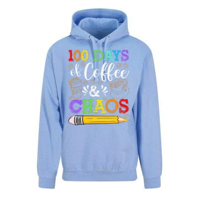 100 Days Of Coffee & Chaos 100th Day School Teacher Gift Unisex Surf Hoodie