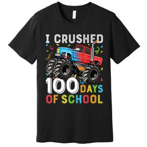 100 Days Of School Monster Truck 100th Day Of School Boy Premium T-Shirt