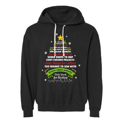 12 Days Of Christmas Funny Quilting Sewing Xmas Tree Lights Garment-Dyed Fleece Hoodie