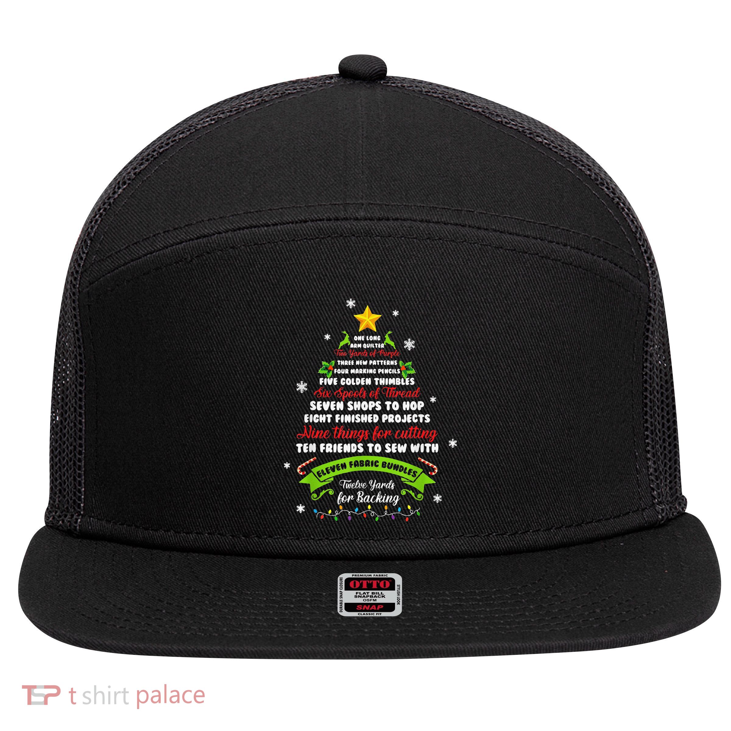 12 Days Of Christmas Funny Quilting Sewing Xmas Tree Lights 7 Panel Mesh Trucker Snapback Hat