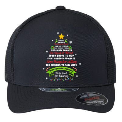 12 Days Of Christmas Funny Quilting Sewing Xmas Tree Lights Flexfit Unipanel Trucker Cap