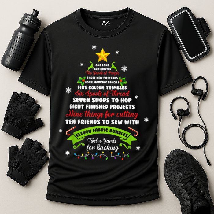 12 Days Of Christmas Funny Quilting Sewing Xmas Tree Lights Cooling Performance Crew T-Shirt