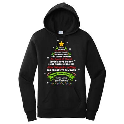 12 Days Of Christmas Funny Quilting Sewing Xmas Tree Lights Women's Pullover Hoodie