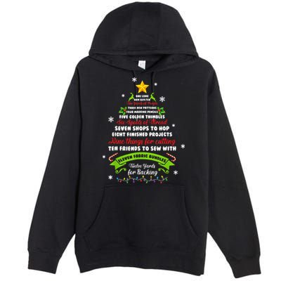 12 Days Of Christmas Funny Quilting Sewing Xmas Tree Lights Premium Pullover Hoodie