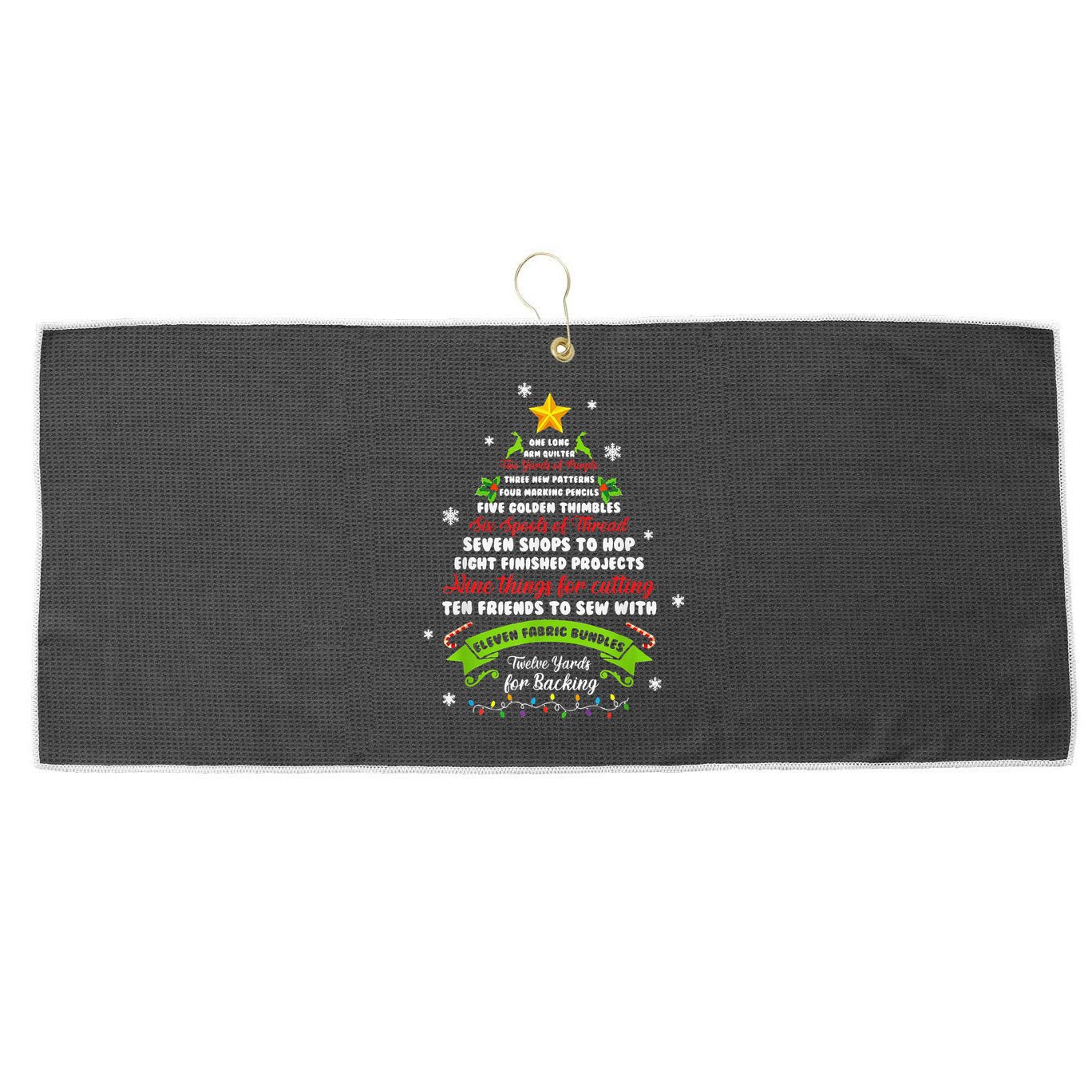 12 Days Of Christmas Funny Quilting Sewing Xmas Tree Lights Large Microfiber Waffle Golf Towel