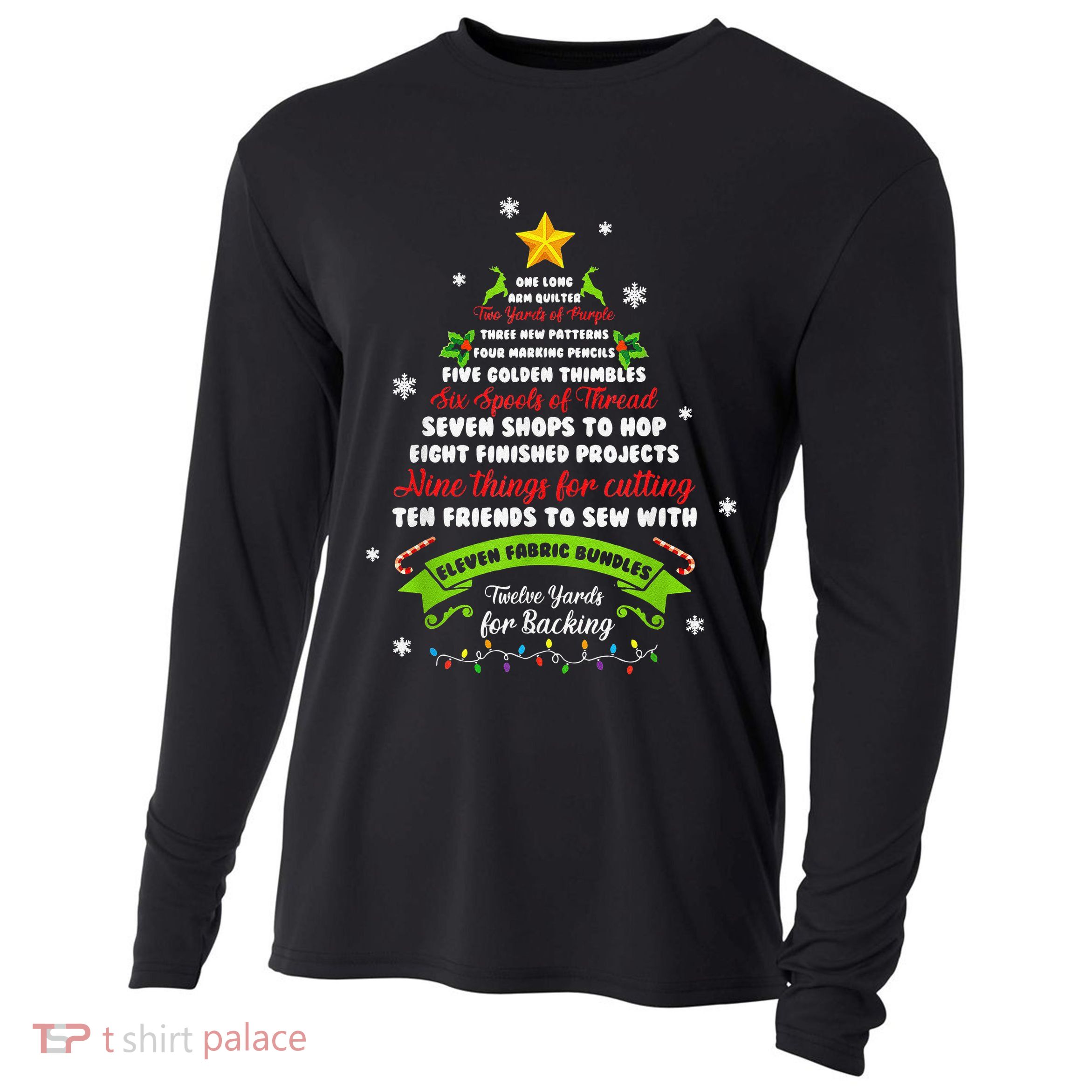 12 Days Of Christmas Funny Quilting Sewing Xmas Tree Lights Cooling Performance Long Sleeve Crew