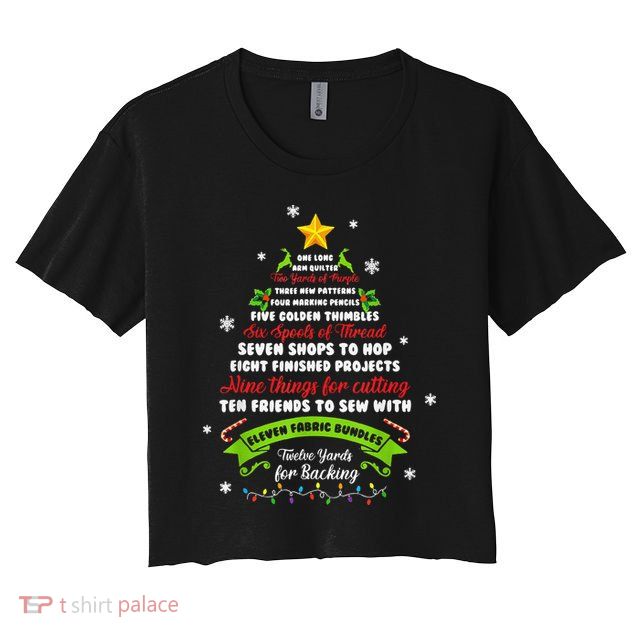 12 Days Of Christmas Funny Quilting Sewing Xmas Tree Lights Crop Top