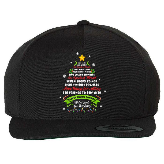 12 Days Of Christmas Funny Quilting Sewing Xmas Tree Lights Wool Snapback Cap