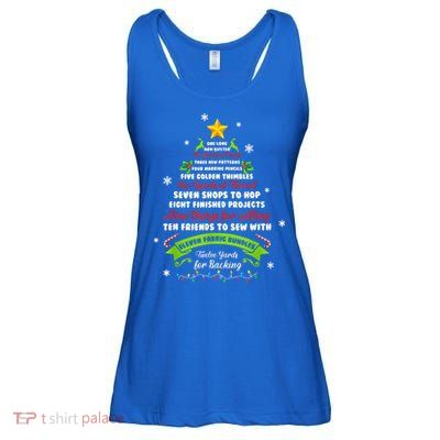 12 Days Of Christmas Funny Quilting Sewing Xmas Tree Lights Ladies Essential Flowy Tank