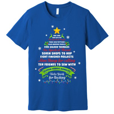 12 Days Of Christmas Funny Quilting Sewing Xmas Tree Lights Premium T-Shirt