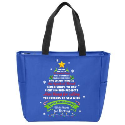12 Days Of Christmas Funny Quilting Sewing Xmas Tree Lights Zip Tote Bag