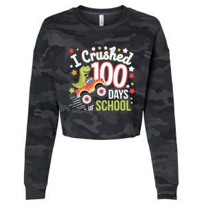 100 Days Of School Monster Truck 100th Day Of School Trex Cropped Pullover Crew