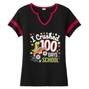 100 Days Of School Monster Truck 100th Day Of School Trex Ladies Halftime Notch Neck Tee