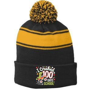 100 Days Of School Monster Truck 100th Day Of School Trex Stripe Pom Pom Beanie