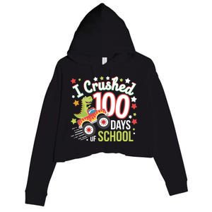 100 Days Of School Monster Truck 100th Day Of School Trex Crop Fleece Hoodie