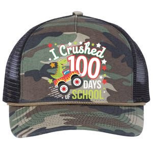 100 Days Of School Monster Truck 100th Day Of School Trex Retro Rope Trucker Hat Cap