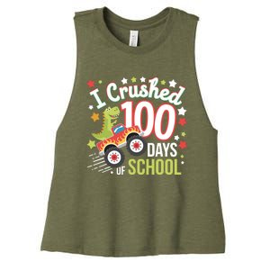 100 Days Of School Monster Truck 100th Day Of School Trex Women's Racerback Cropped Tank