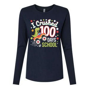 100 Days Of School Monster Truck 100th Day Of School Trex Womens Cotton Relaxed Long Sleeve T-Shirt