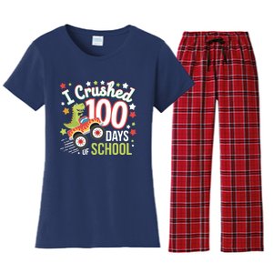 100 Days Of School Monster Truck 100th Day Of School Trex Women's Flannel Pajama Set