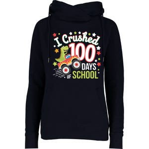 100 Days Of School Monster Truck 100th Day Of School Trex Womens Funnel Neck Pullover Hood