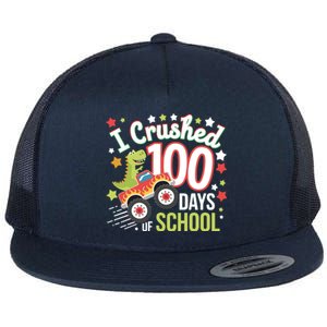 100 Days Of School Monster Truck 100th Day Of School Trex Flat Bill Trucker Hat