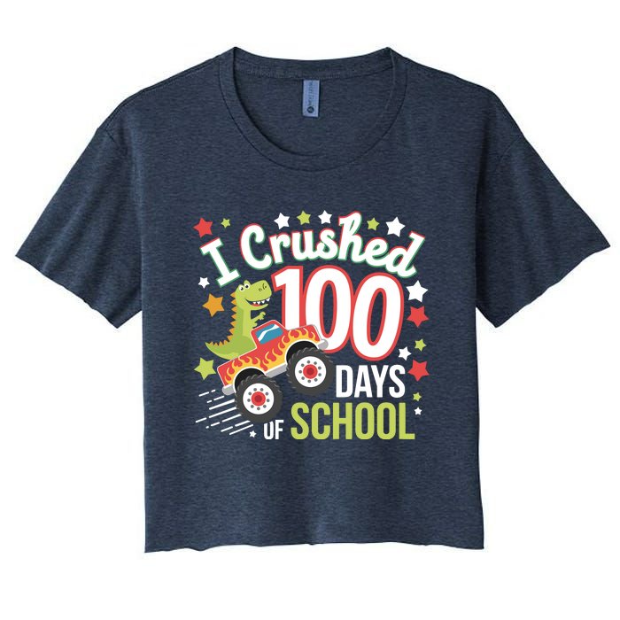 100 Days Of School Monster Truck 100th Day Of School Trex Women's Crop Top Tee