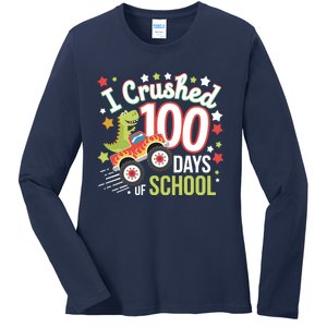 100 Days Of School Monster Truck 100th Day Of School Trex Ladies Long Sleeve Shirt