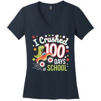 100 Days Of School Monster Truck 100th Day Of School Trex Women's V-Neck T-Shirt