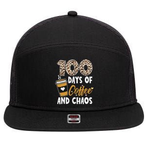 100 Days Of Coffee And Chaos 100th Day Of School For Teacher 7 Panel Mesh Trucker Snapback Hat