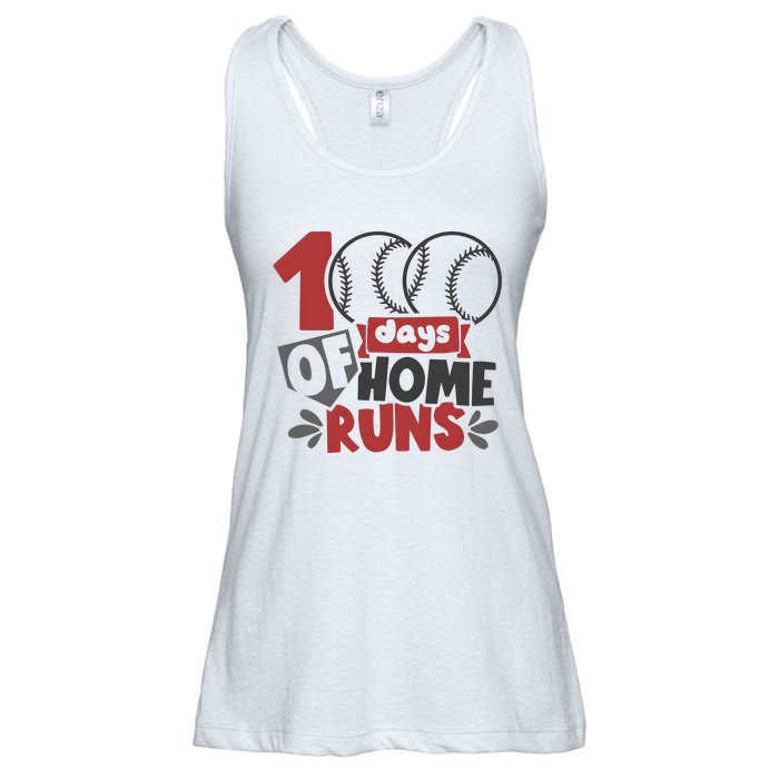 100 Days Of Home Runs Baseball Team Lover Ladies Essential Flowy Tank