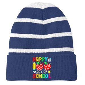 100th Day Of School Teachers Child Happy 100 Days Striped Beanie with Solid Band