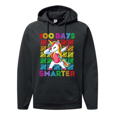 100th Day Of School Unicorn 100 Days Smarter Kindergarten Performance Fleece Hoodie