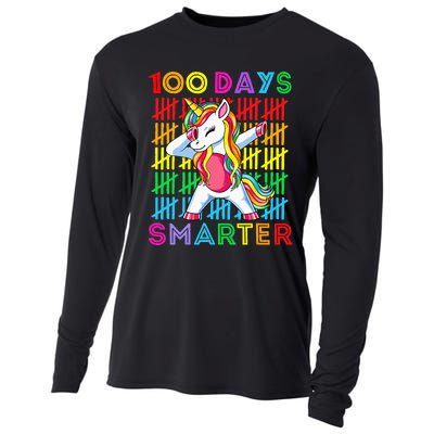 100th Day Of School Unicorn 100 Days Smarter Kindergarten Cooling Performance Long Sleeve Crew