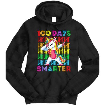 100th Day Of School Unicorn 100 Days Smarter Kindergarten Tie Dye Hoodie