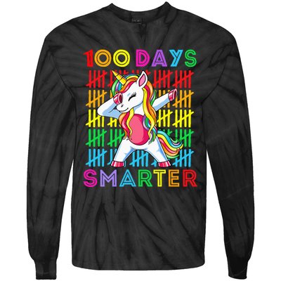 100th Day Of School Unicorn 100 Days Smarter Kindergarten Tie-Dye Long Sleeve Shirt