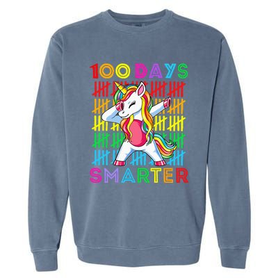 100th Day Of School Unicorn 100 Days Smarter Kindergarten Garment-Dyed Sweatshirt