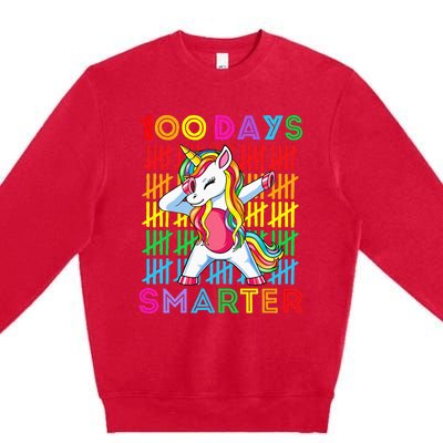 100th Day Of School Unicorn 100 Days Smarter Kindergarten Premium Crewneck Sweatshirt