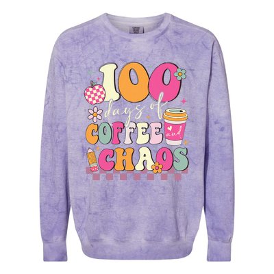 100 Days Of Coffee Chaos Lover Teacher Colorblast Crewneck Sweatshirt