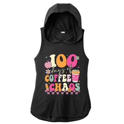 100 Days Of Coffee Chaos Lover Teacher Ladies PosiCharge Tri-Blend Wicking Draft Hoodie Tank