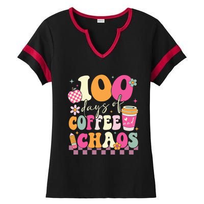 100 Days Of Coffee Chaos Lover Teacher Ladies Halftime Notch Neck Tee