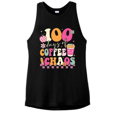 100 Days Of Coffee Chaos Lover Teacher Ladies PosiCharge Tri-Blend Wicking Tank