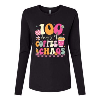 100 Days Of Coffee Chaos Lover Teacher Womens Cotton Relaxed Long Sleeve T-Shirt