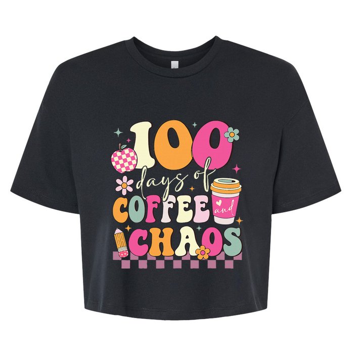 100 Days Of Coffee Chaos Lover Teacher Bella+Canvas Jersey Crop Tee