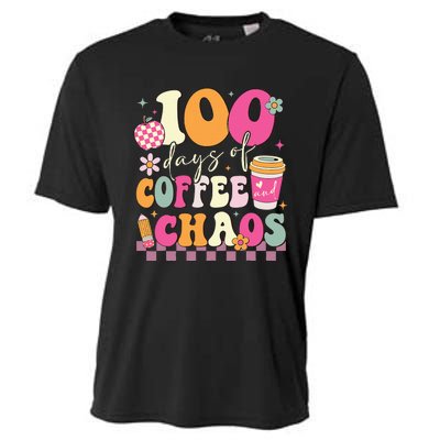 100 Days Of Coffee Chaos Lover Teacher Cooling Performance Crew T-Shirt