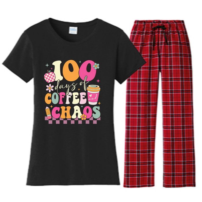 100 Days Of Coffee Chaos Lover Teacher Women's Flannel Pajama Set