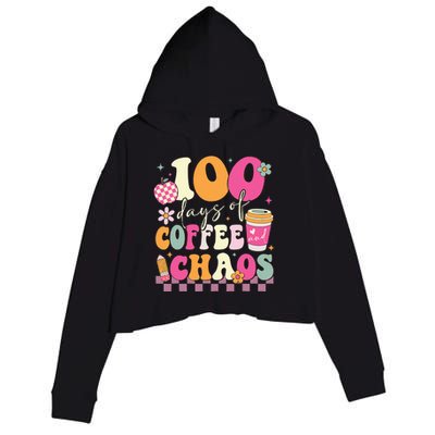 100 Days Of Coffee Chaos Lover Teacher Crop Fleece Hoodie