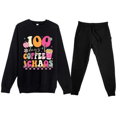 100 Days Of Coffee Chaos Lover Teacher Premium Crewneck Sweatsuit Set