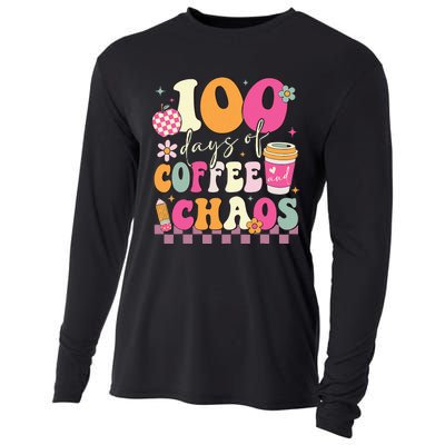 100 Days Of Coffee Chaos Lover Teacher Cooling Performance Long Sleeve Crew